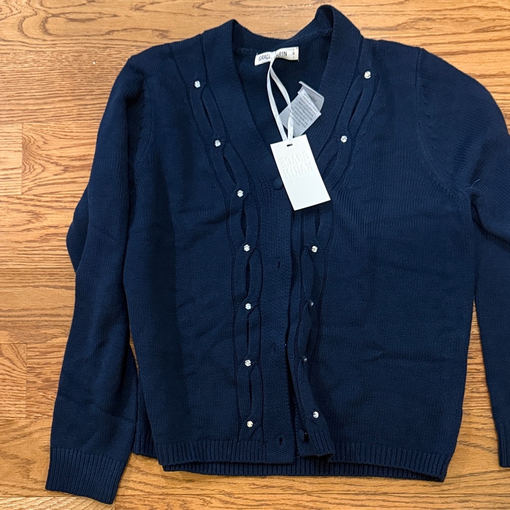 Grace Karin Dark Blue Cardigan with Gem Details